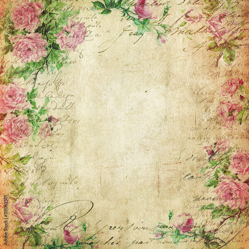 Vintage Background - Floral Illustration - Old Paper Texture