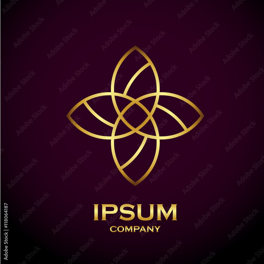 Beautiful flower gold line decoration vector logo Beautiful flower gold line decoration vector logo