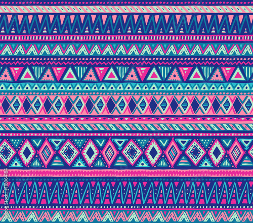 Colorful vector seamless pattern with hand drawn ethnic elements.