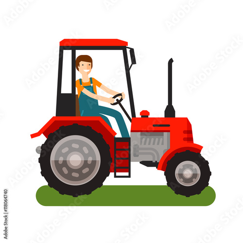 Farm tractor icon. Cartoon vector illustration
