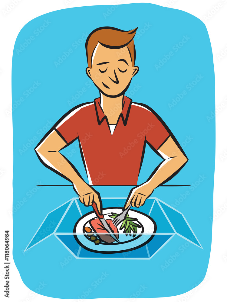 A man enjoys a meal he prepared from a meal kit delivery service.