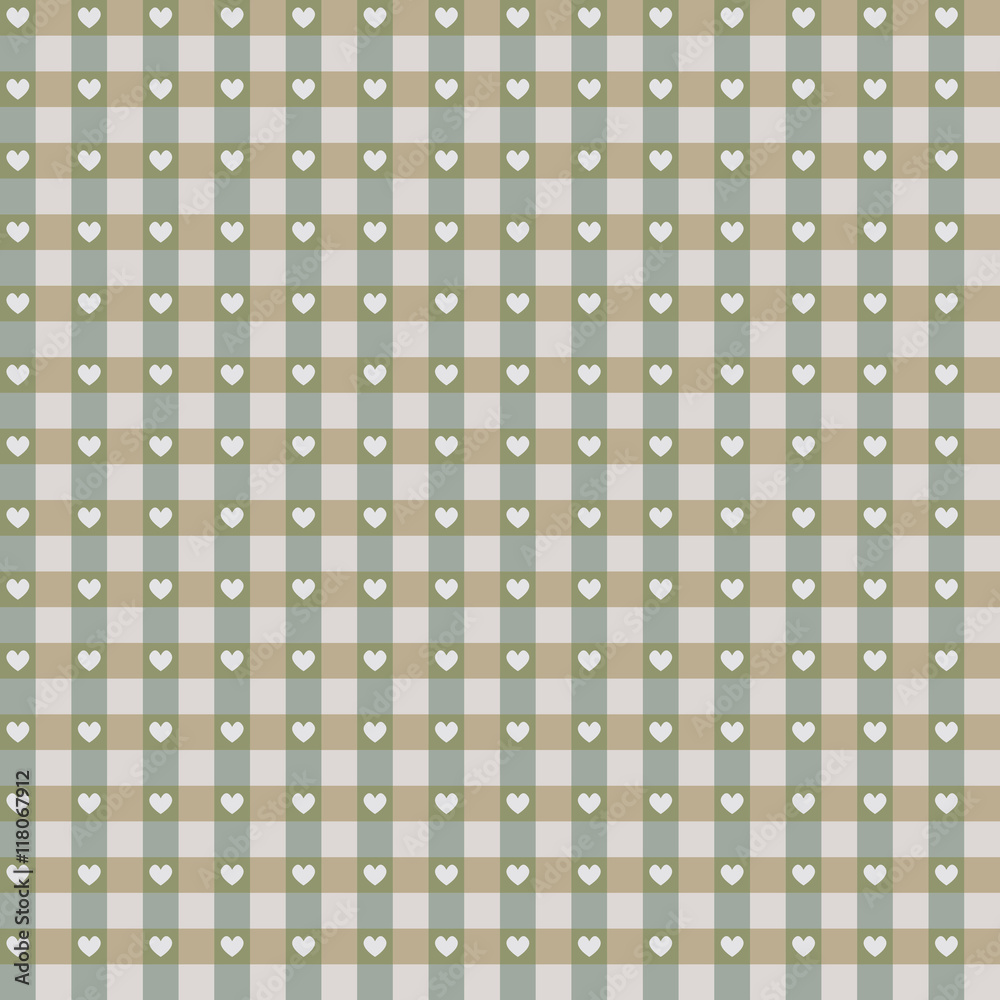 Seamless Hearts & Gingham Pattern in pastel winter color aqua and white for scrapbooks, albums, arts, crafts, fabrics, decorating, backgrounds.