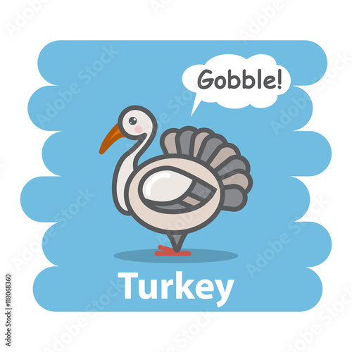 Cute turkey vector illustration on isolated background.Cartoon turkey farm bird animal speak Gobble on a speech bubble.From the series what the say animals