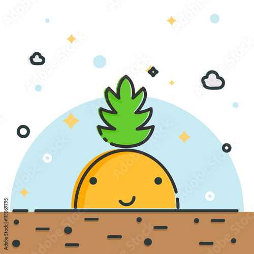 Line fruit illustration. Nice ananas.