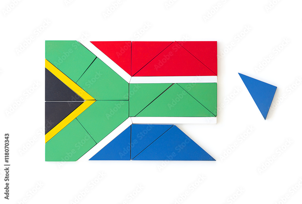 South African flag made from wooden puzzle pieces South African flag made from wooden puzzle pieces