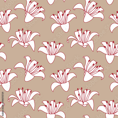 Hand drawn lily or lilies seamless tiling repeat pattern