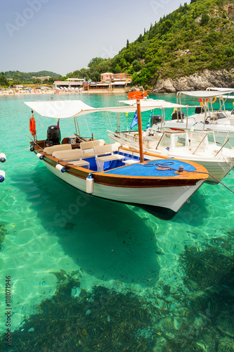 crystal clear water on paradise beach in paleokastritsa on Corfu island, Greece