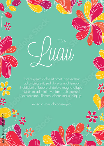 Luau Party Invitation with Abstract Tropical Flowers Template - Vector