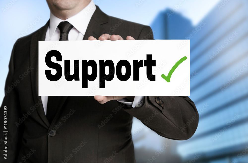 Support schild wird von geschäftsmann gehalten Support schild wird von geschäftsmann gehalten
