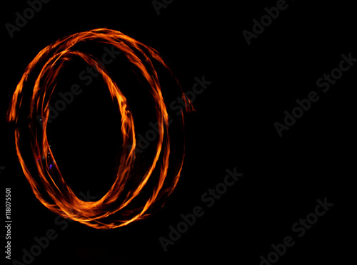 Fire Show Fiery Motion. Night Performance Abstract Drawing