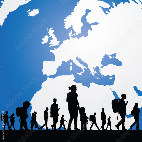 migration people with map in background illustration