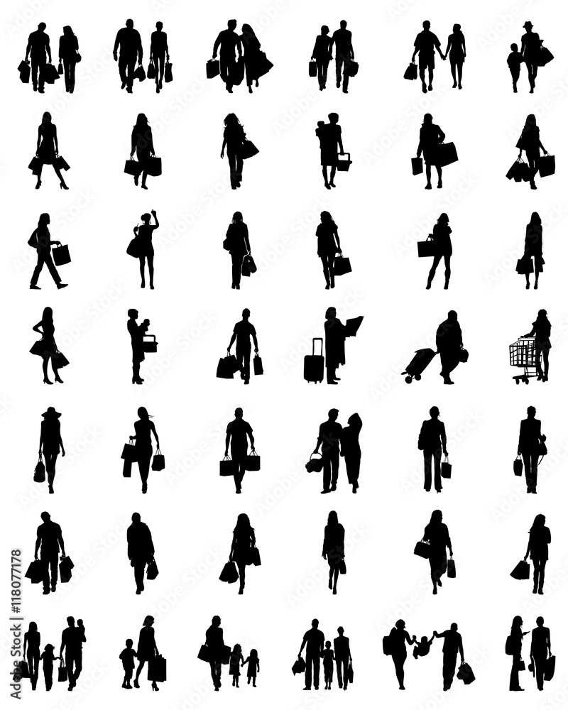 Black silhouettes of people in the shopping, vector Black silhouettes of people in the shopping, vector