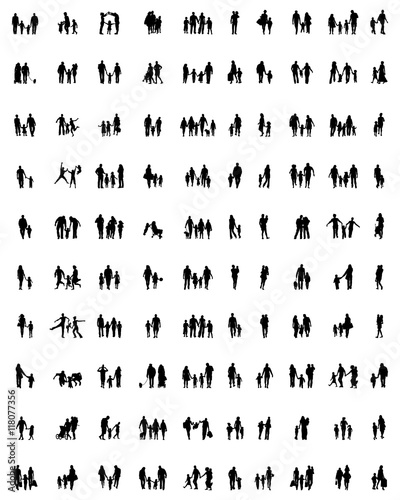 Black silhouettes of families at walking  vector