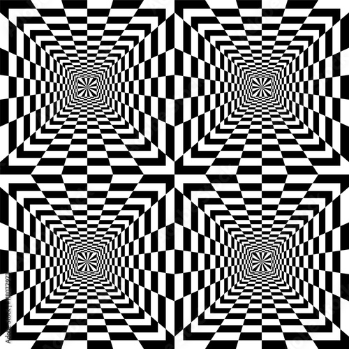 Seamless Black and White Rectanguless Expanding from the Center. Optical Illusion of Perspective. Suitable for Web Design. Vector Illustration.