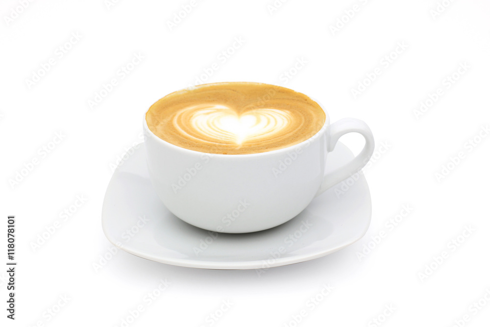 Fototapeta Hot coffee cafe latte in white background