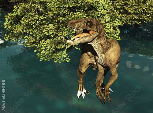 Velociraptor the dinosaur 3d rendering © satori