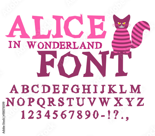 Alice in Wonderland font. Fairy ABC. mad Alphabet Cheshire Cat.