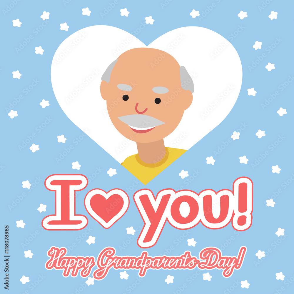 Fototapeta premium Vector drawing of icon elderly man in the heart with congratulation inscription day grandparents