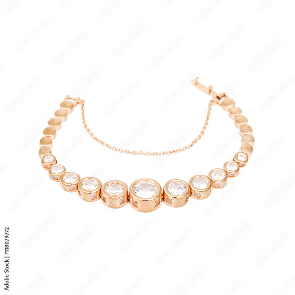 Golden diamond bracelet isolated on white Golden diamond bracelet isolated on white
