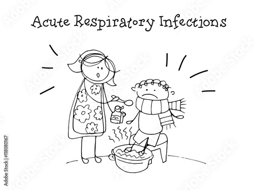 Acute Respiratory Infections. Kids Health. Graphic hand drawn sketch in vector.