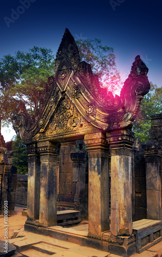 Banteay Srey Temple ruins  Xth Century   on a sunset  Siem Reap  Cambodia..