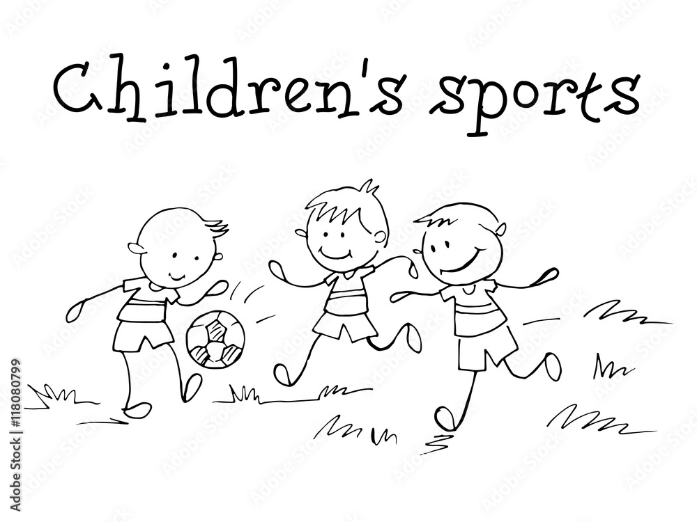 Children`s sports. Kids Health. Graphic hand drawn sketch in vector. Children`s sports. Kids Health. Graphic hand drawn sketch in vector.