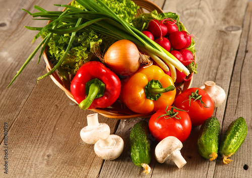 Fresh vegetables on a clean wooden table