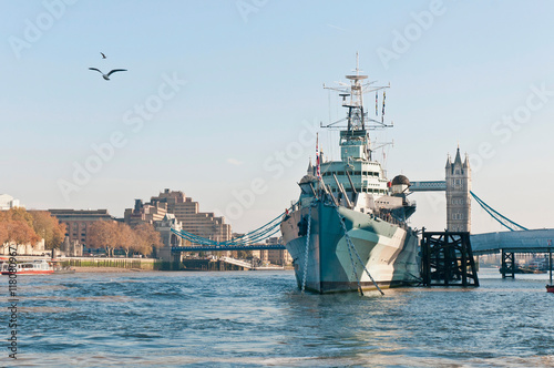 HMS Belfast warship at London, England