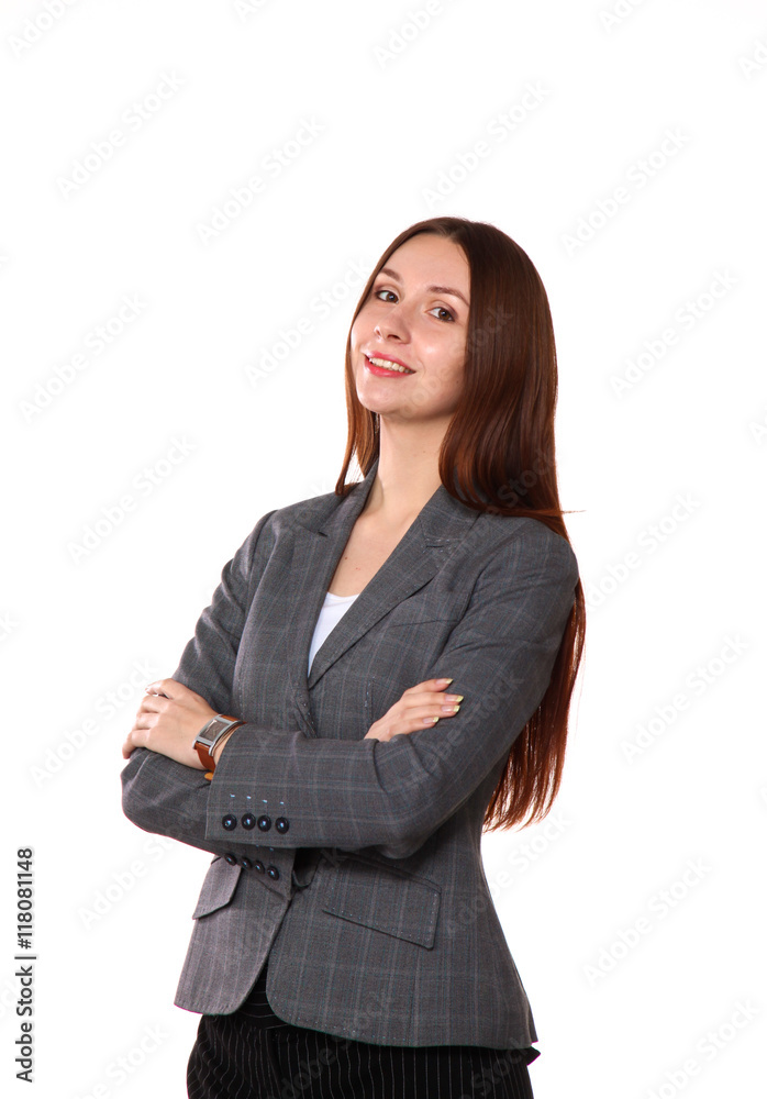 young girl standing on a white background young girl standing on a white background