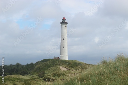 The Lighthouse Lyngvig Fyr on the West Coast of Denmark  North Jutland. Scandinavia  Europe.