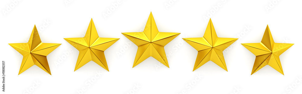 Five golden stars - 3d rendering