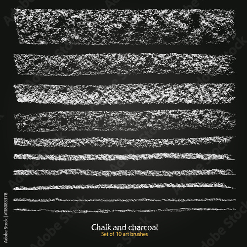 Brushstroke chalk. Set of vector grunge brushes different thickness and stiffness, brushstroke created with chalk and charcoal. Expressive grunge template. A high resolution. Saved in the palette