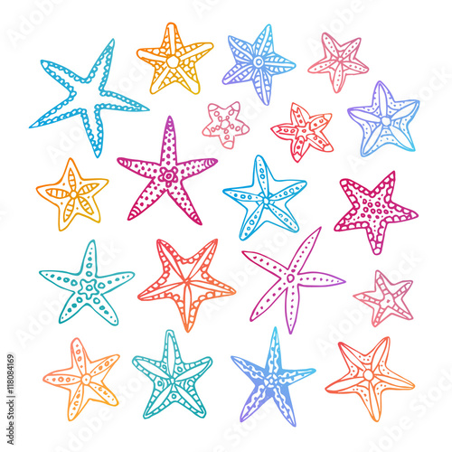 Doodle set of starfishes.