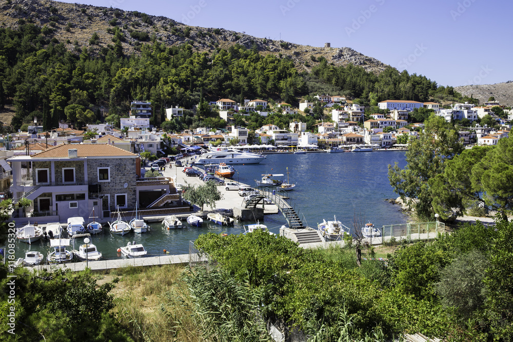 High angle view of Lagkada village in Chios island.