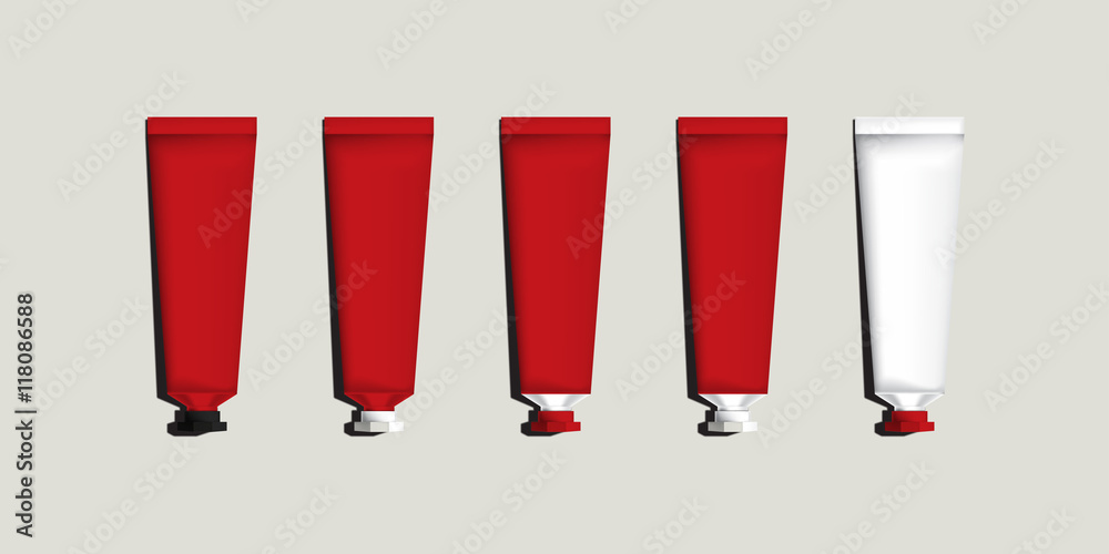Red set of Aluminum tubes for packaging. Mock up ready For Your Design. Vector Illustration Red set of Aluminum tubes for packaging. Mock up ready For Your Design. Vector Illustration