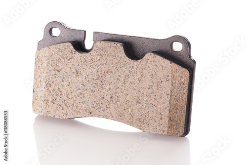 Auto brake shoe isolated on white background photo