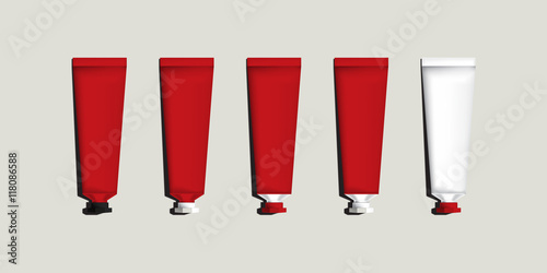 Red set of Aluminum tubes for packaging. Mock up ready For Your Design. Vector Illustration