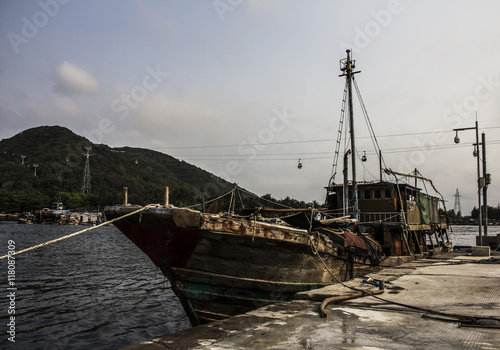  Lingshui, fishermen floating village, Nanwan Monkey Island and transoceanic ropeway as background,  photo