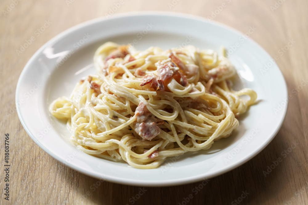 fresh homemade spaghetti carbonara with smoked bacon fresh homemade spaghetti carbonara with smoked bacon