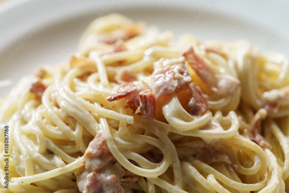 fresh homemade spaghetti carbonara with smoked bacon fresh homemade spaghetti carbonara with smoked bacon