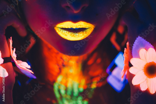 portrait, lips in the neon light photo