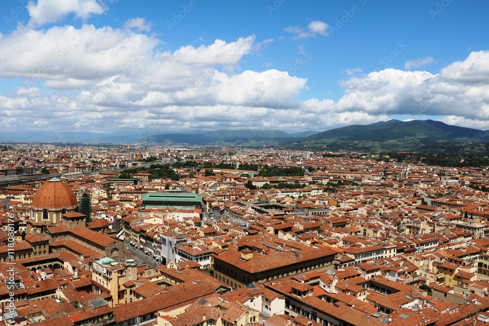 View to Mercato centrale and Basilica San Lorenzo, Florence Italy