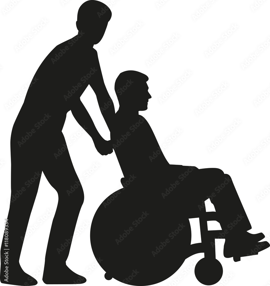 Silhouette man pushing a wheelchair Stock Vector | Adobe Stock