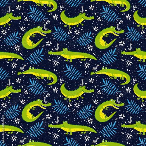 Background. pattern with funny crocodiles