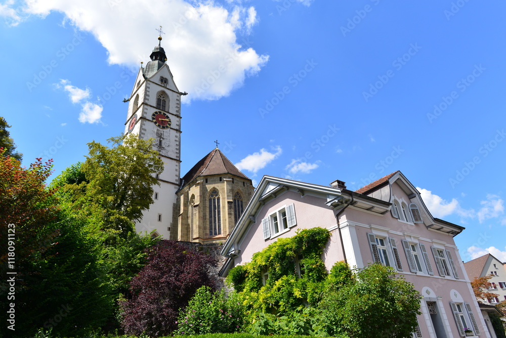 Glockenturm der Stadtkirche Laufenburg Schweiz