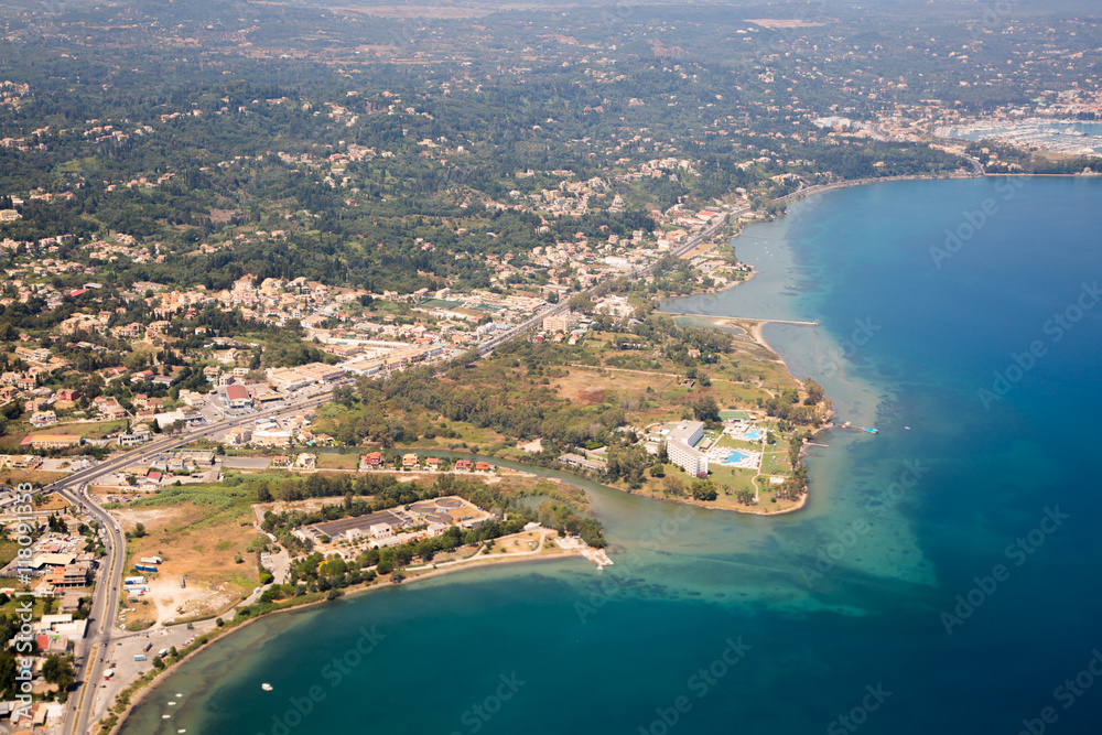Aerial view of the sea cost of Corfu, Greece