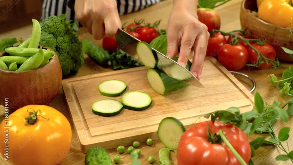 Slices of green squash. Cooking salad home style. Slices of green squash. Cooking salad home style.