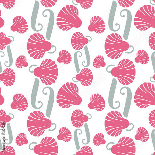 Seamless pattern with decorative shells. Vector clip art.