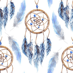 Wandcirkels Dromenvanger patronen Aquarel dromenvangers met handgemaakte veren  © Silmairel