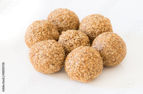 Sesame seed laddoo, a popular Indian sweet made of Ghee, Sesame seeds and Jaggery